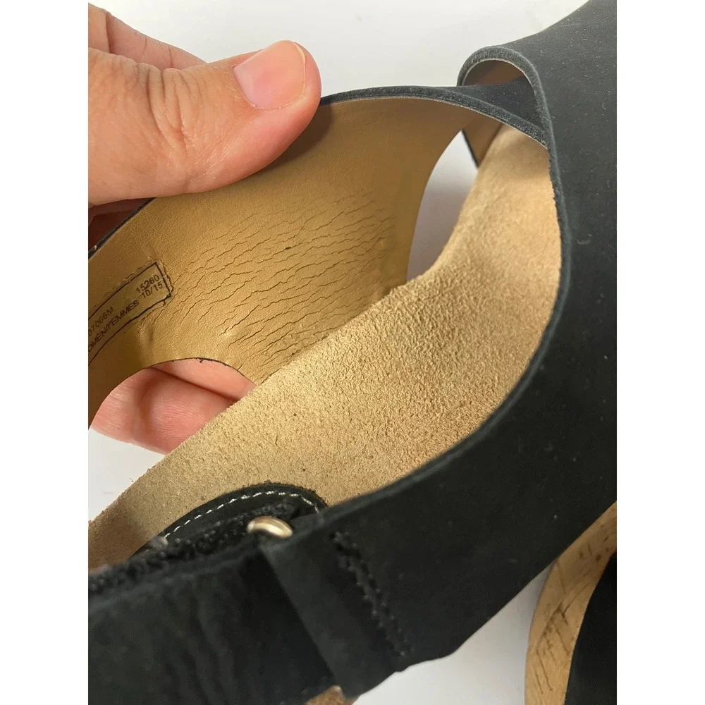Clarks Artisan Wedge Sandals Womens 8 Black Good Cork Platform Slingback Nubuck